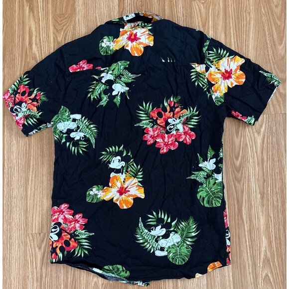 Mickey Mouse Shirt Black Hawaiian Shirt Men Sm Cotton Tropical Short Sleeve - Picture 6 of 7